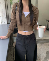 Brown slim zip up