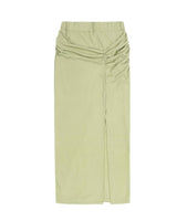 シャーリングレイヤードスリットスカート _ OLIVE GREEN
