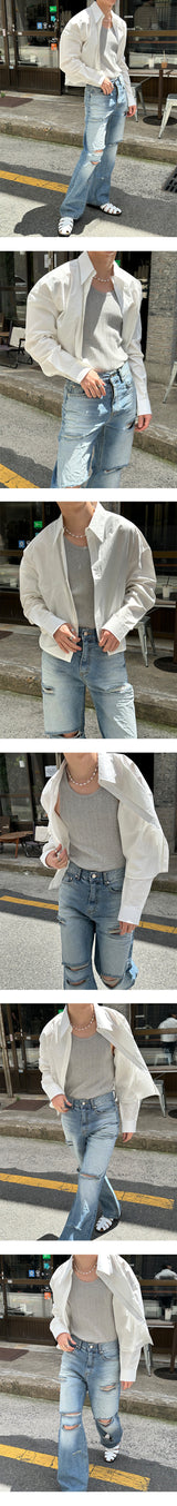 [Unisex] ウォッシュルーズクロップシャツ（4color）