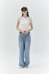 KIRSH PLAIN COLOR MIX RAGLAN CROP T-SHIRT - GRAY  