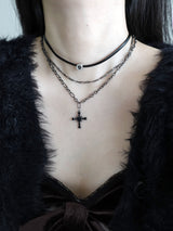 black love necklace | 블랙 십자가 하트 레이어드 목걸이