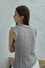 Ribbon sleeveless knit_gray