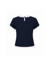 セリーパールフリルリンガーハーフTシャツ ネイビー