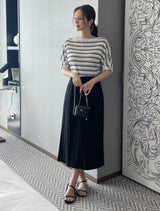 Say Boat-Neck Roll-Up Stripe Knit