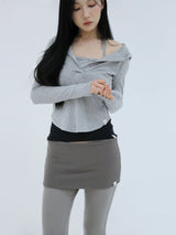 SLIM LONG BUTTON HOODIE TOP(GREY)