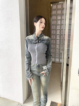 1089. Shirring denim slim boots cut pt (2color)