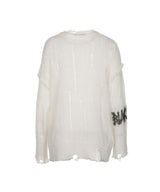 8287 Pierced Graffiti Logo Vintage Knit Sweater (White)