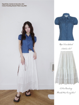Cotton Punching Banded Waist Long Skirt