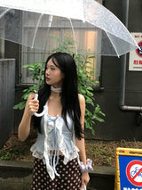 ラブサム レース フリル リボン スリーブレス トップ