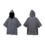 RELABEL (Dream Cut)ウールライク デタッチャブルフード パッチワーク ストライプTシャツ