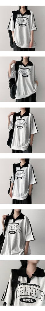 Tennie  line collar short-sleeved T-shirt
