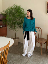 Work D-Ring Pintuck Balloon Wide Cotton Pants (4c)