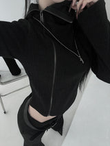 オフセットハイネックニットジップアップ(2color)