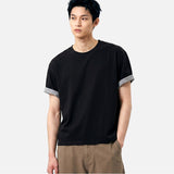 ロールスリーブクロップド半袖Tシャツ ブラック