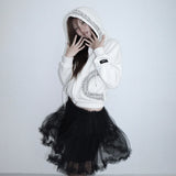 【MADE】winter frill hood zip-up, cream ivory