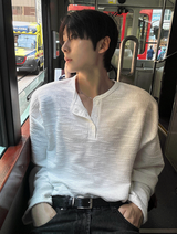 ツイードヘンリーネック長袖Tシャツ