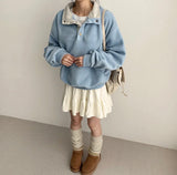 Bomi Two-Tone Snap Button Fleece Loose Fit Pullover