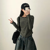 Gling Coloring Round Lettering スリムフィット長袖Tシャツ