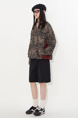 Retro leopard print hoodie with tie belt design and patchwork style