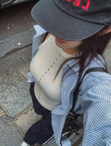 Front stud ribbed sleeveless
