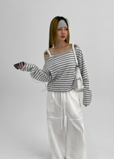 [MADE] Vito Stripe Boat-Neck Crop Long Sleeve T-shirt
