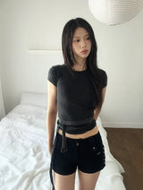 Washed Wrap Tie Cropped Pigment Tee