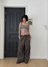 PLUMP CHECK SHIRRING TEE