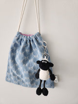 denim ribbon string pouch - light blue L