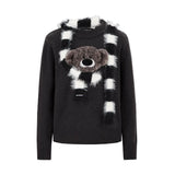 13DE MARZO Bear Thin Scarf Sweater Dark Grey