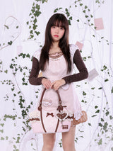 ROSE ISLAND Vanilla Strong Tea Spring Feeling Heavy Embroidery Floral Teapot Applique Hand-Sewn Beads and Sequins Dress