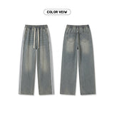 Two line side light blue denim banding pants (one color)