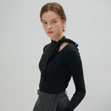 リボンカットアウトTシャツ BLACK