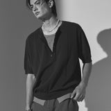 unveil henley neck layerd knit navy
