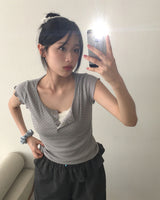 Shude Dot Snap Button Short Sleeve T-Shirt