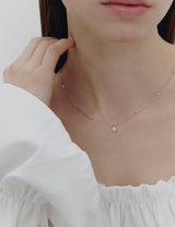 26SS★ Essence Silver (W) Moissanite Flower Dainty Necklace
