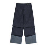 Tucked denim pants (Blue)