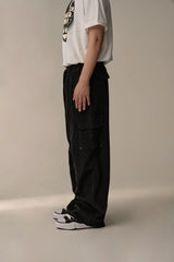 SUEDE COTTON CARGO PHANTS (BLACK)