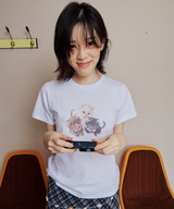 THREE BABY CATS SLIM T SHIRT - WHITE