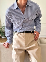 Stripe loose fit pocket shirts
