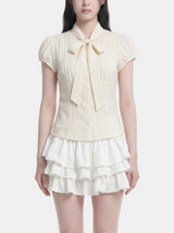 Nadine Tie Neck Puff Blouse