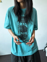 ノア キャット タトゥープリント オーバーサイズ ブラックTシャツ - 4カラー