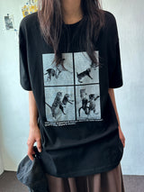 Juju Four Section Black White Oversized T-Shirt 4color
