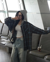 [Bellide made] airplane HOODED LOOSE-FIT CHECK SHIRT