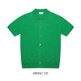 Deep linen collar short-sleeved cardigan (6 colors)