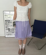 Rose Pearl Floral Punching Puff Sleeve Short Sleeve Blouse 2 Colors