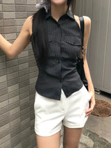 ニール ストライプ バックレス ホルター カラー シャツ