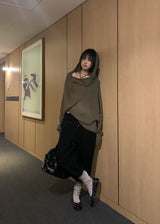 オフショルダー フード ニット