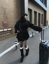 High-neck short strap coat