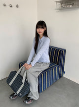 ムンタボーダーフリル襟付き長袖Tシャツ