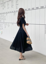 Karon Zipper Collar Pleated Maxi One Piece